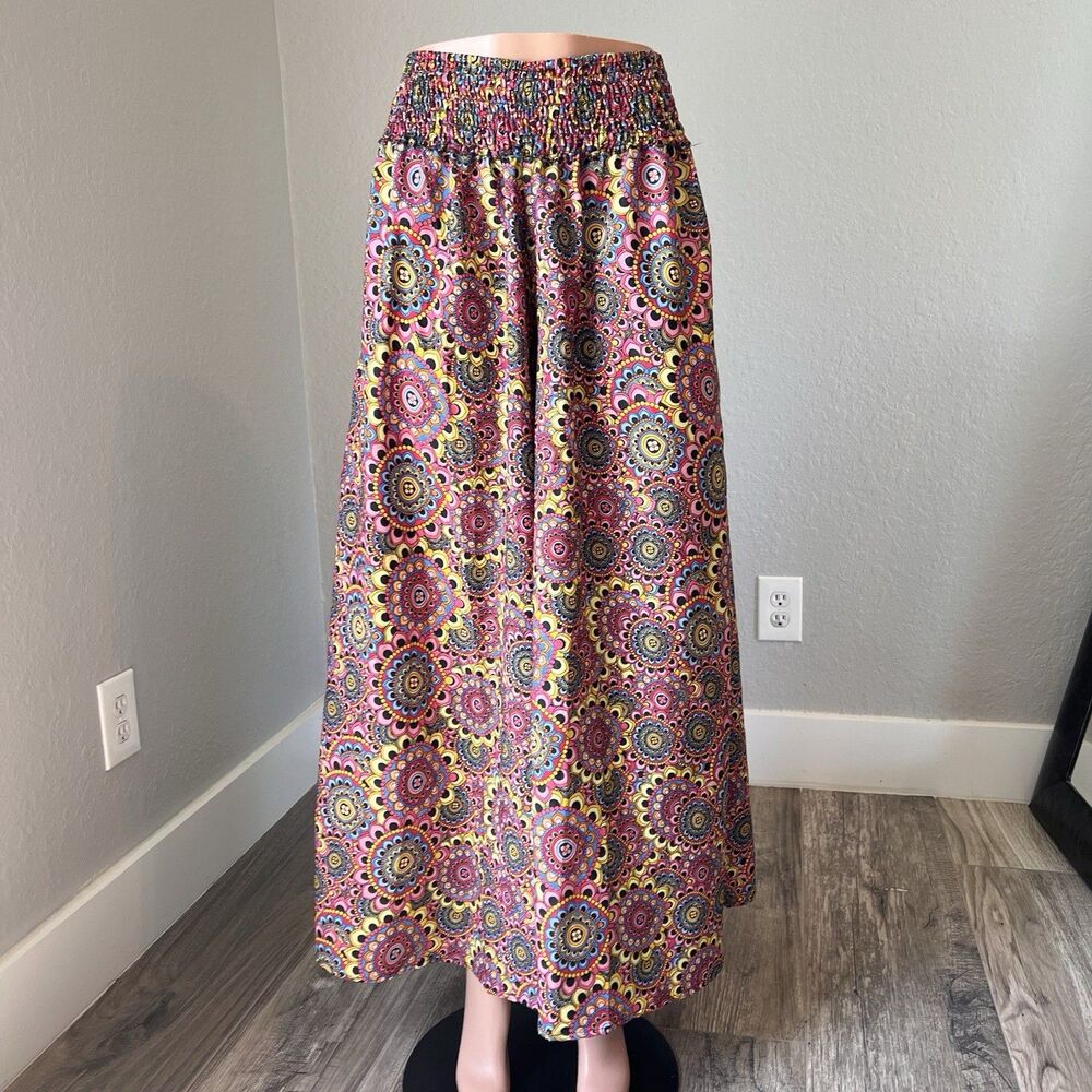 CULTURE SHOP Wide Leg Pants Hippie Boho Paisley Stretch waist Multicolor ML #37